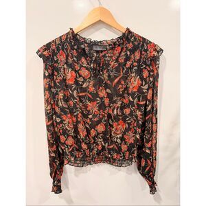 Ella Rafaella Floral Sheer Smocked Top Med